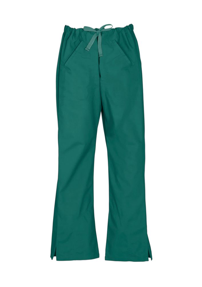 Ladies classic bootleg scrubs in hunter green, size 2XL, featuring soft stretch fabric and practical pocket design.