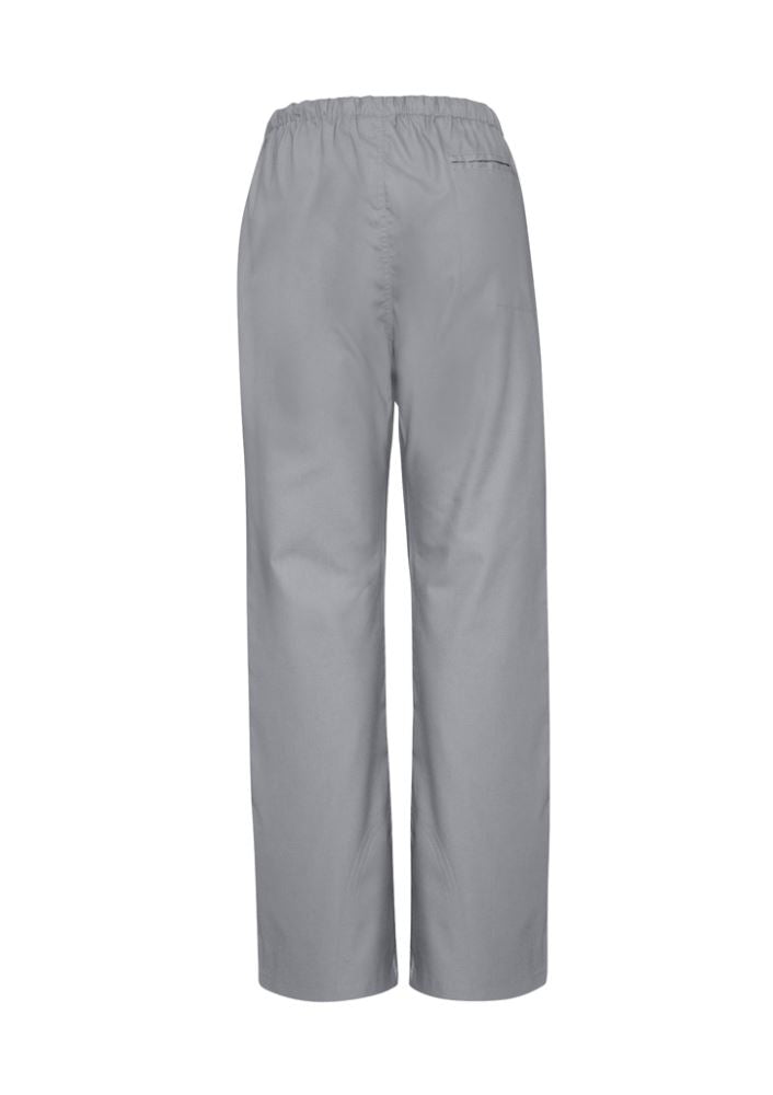 Ladies 3XL pewter bootleg scrub pants with elastic waistband, stylish stitch detailing, and two functional front pockets.