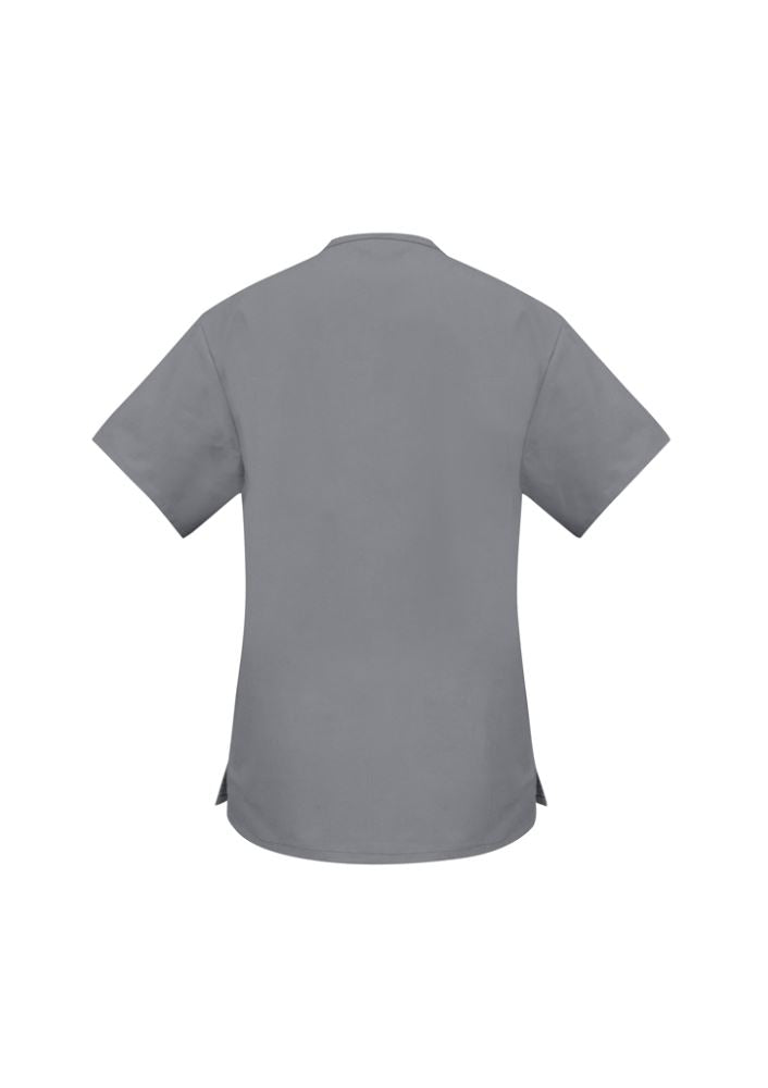 Ladies Classic Pewter Scrubs Top in 3XL, featuring soft, stretch fabric, two front pockets, and hygienic washability for healthcare professionals.