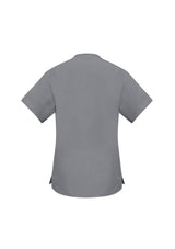 Ladies Classic Pewter Scrubs Top in 3XL, featuring soft, stretch fabric, two front pockets, and hygienic washability for healthcare professionals.