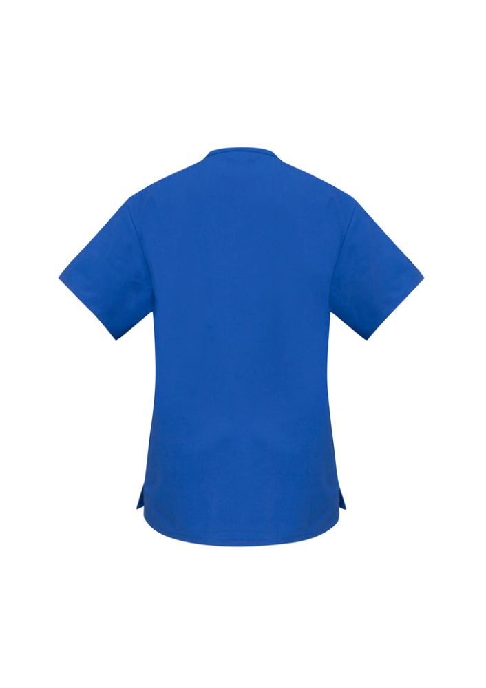 Ladies Classic Royal Scrubs Top in size M, featuring soft, breathable fabric, two front pockets, and a tailored fit for healthcare professionals.