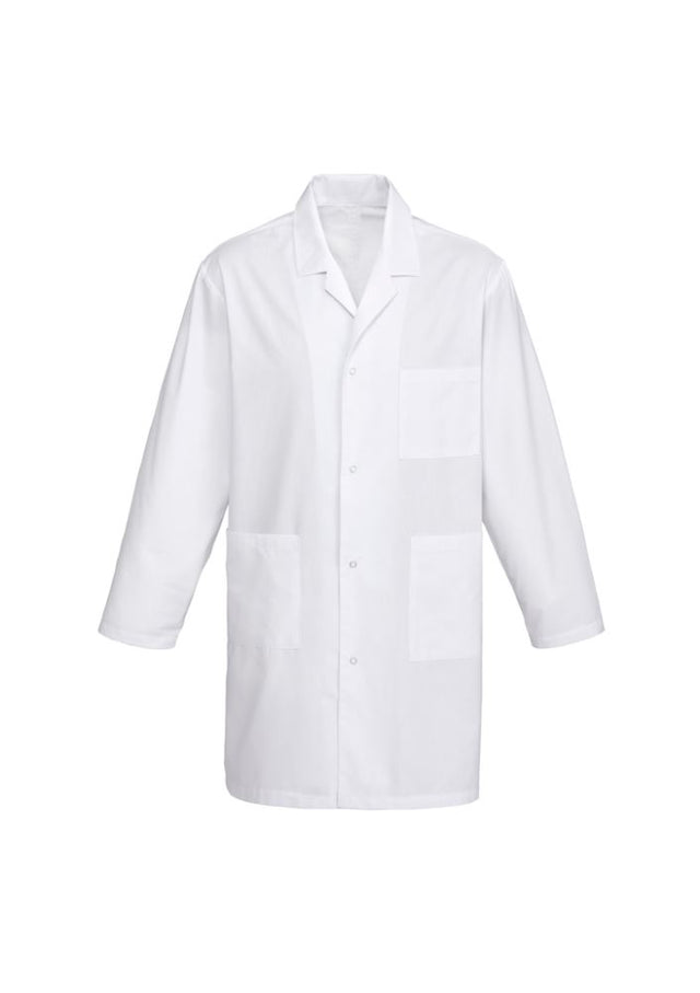 Unisex 2XL white lab coat from Biz Collection, featuring pockets, notched collar, and breathable fabric for professionals.