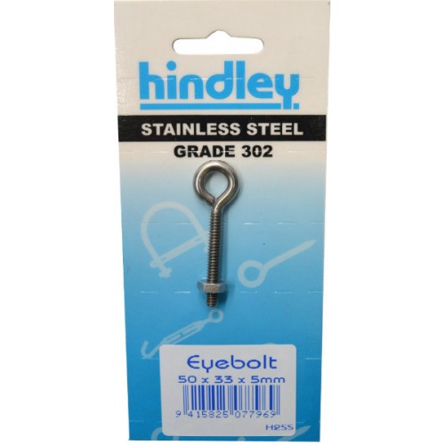 Stainless Eyebolt  50x33x5mm   Carded  Hindley