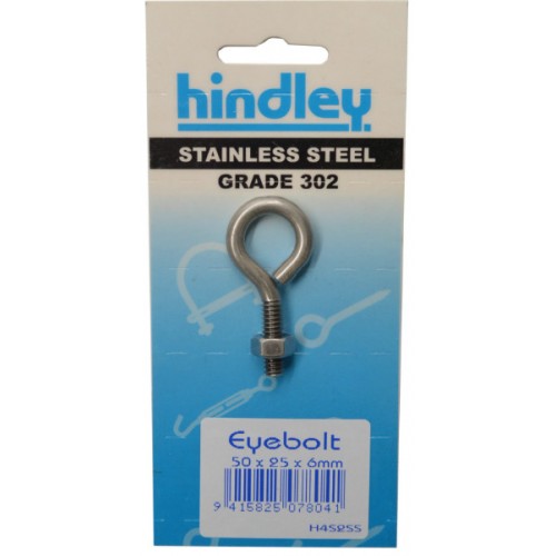 Stainless Eyebolt  50x25x6mm   Carded  Hindley