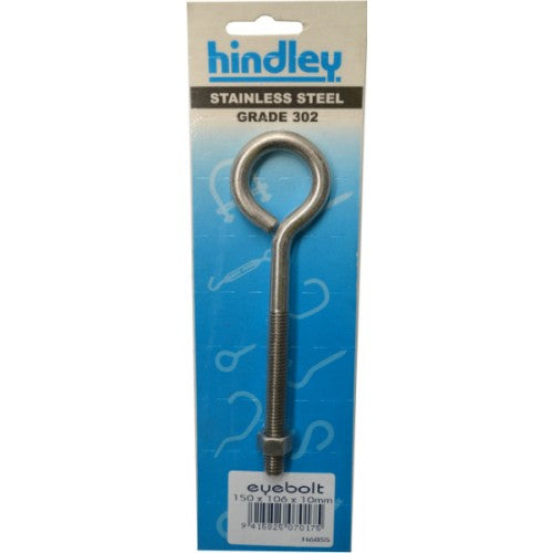 Durable stainless steel eyebolt measuring 150mm, perfect for secure fastening in DIY and marine applications.