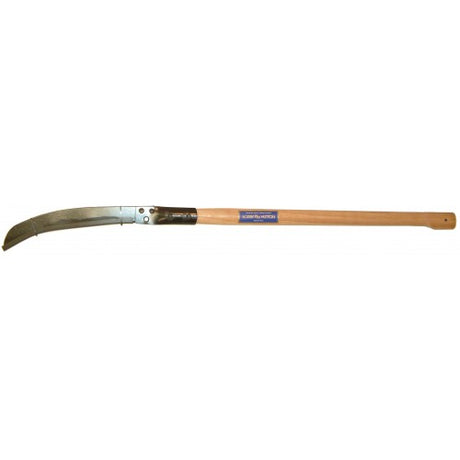 Bulldog slasher tool with heavy-duty curved blade and ash handle, ideal for clearing dense terrain efficiently.