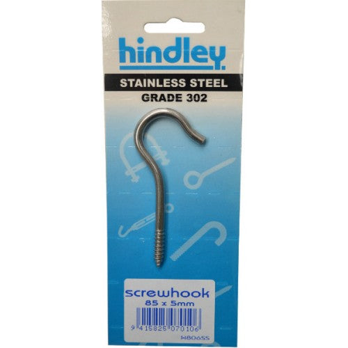 Stainless Screwhook 85x5mm   Carded  Hindley