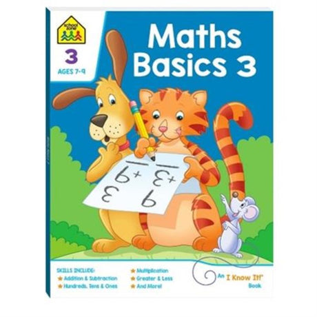 Engaging workbook for 7- to 9-year-olds featuring fun math activities, illustrations, and core concepts like addition and multiplication.