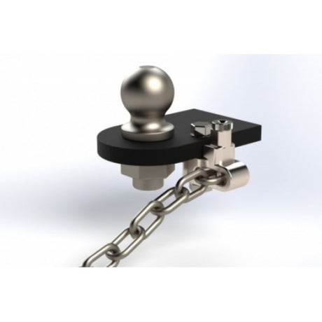 Spring-loaded trailer safety chain attachment in stainless steel, designed for easy, durable towing up to 4000 kg.