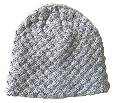 Warm grey large weave beanie, oversized design for stylish winter wear, perfect for casual looks and outdoor activities.
