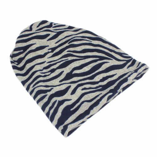 Versatile 3 In 1 Zebra Beanie in cotton and polyester, stylishly worn as a slouchy hat, snug beanie, or chic headband.