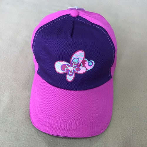 Vibrant hot pink cap for kids aged 4-6, featuring a playful butterfly design for sun protection and stylish outdoor adventures.