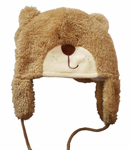Adorable Brown Bear Beanie for infants, snug fit 46cm, soft jersey lining, perfect for warmth and style during chilly days.
