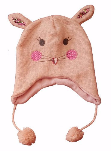 Adorable Rabbit Beanie for toddlers, 52cm cozy fit with soft coral fleece lining, perfect for winter adventures.