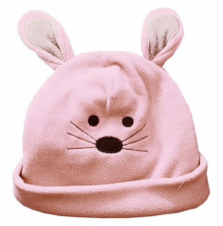 Adorable pink mouse beanie with ears, perfect for keeping little heads warm and cozy, ideal for ages 9 to 24 months.