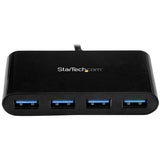 Compact 4-port USB-C hub converting one USB-C port to four USB-A ports, perfect for connecting peripherals on the go.