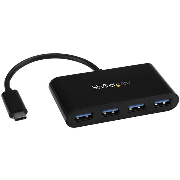 Compact 4-Port USB-C Hub converting USB-C to 4 USB-A ports, bus-powered, perfect for on-the-go connectivity and device compatibility.