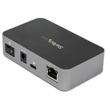 3-Port USB C Hub with LAN, featuring fast 10Gbps transfer speeds, 2 USB-A ports, 1 USB-C port, and Gigabit Ethernet.