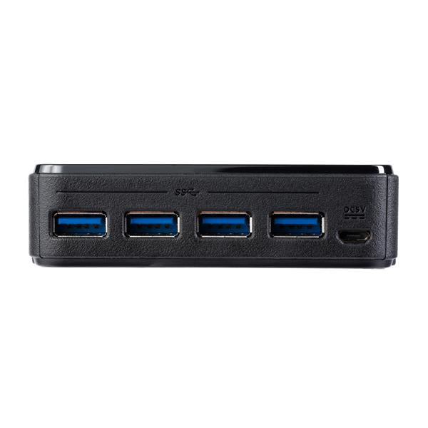 4X4 USB 3.0 Peripheral Sharing Switch connecting four computers to four USB devices with fast data transfers and easy switching.