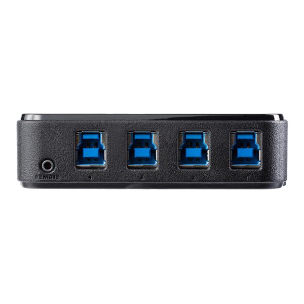 4X4 USB 3.0 Peripheral Sharing Switch for easy sharing of USB devices among four computers, featuring fast data transfer and compact design.