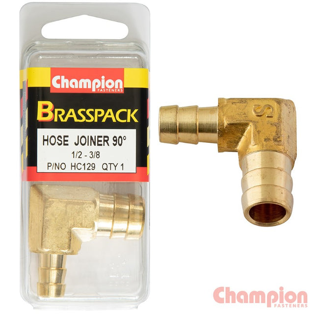 Brass 90-degree barb elbow reducer for hoses, 1/2-3/8 inch, ideal for efficient plumbing connections in tight spaces.