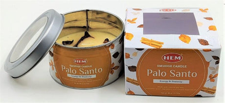 Smudge Candle - Palo Santo in a 90 gm tin, promoting relaxation with its soothing aroma for meditation and self-care.
