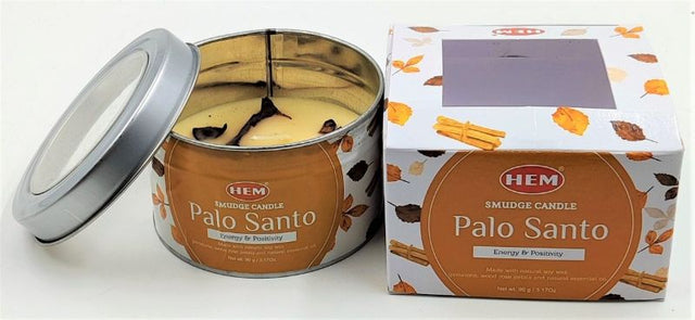 Smudge Candle - Palo Santo in a 90 gm tin, promoting relaxation with its soothing aroma for meditation and self-care.