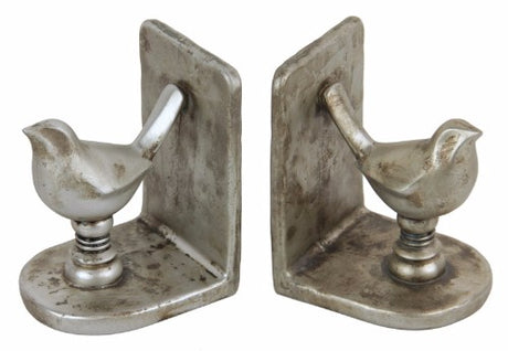 Champagne-colored bird bookends crafted from durable polyresin, perfect for adding elegance and support to any bookshelf.