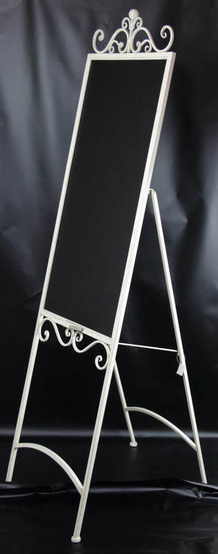 Large Vintage Blackboard Easel in Vintage White, perfect for cafes or classrooms with ample writing space and sturdy metal frame.