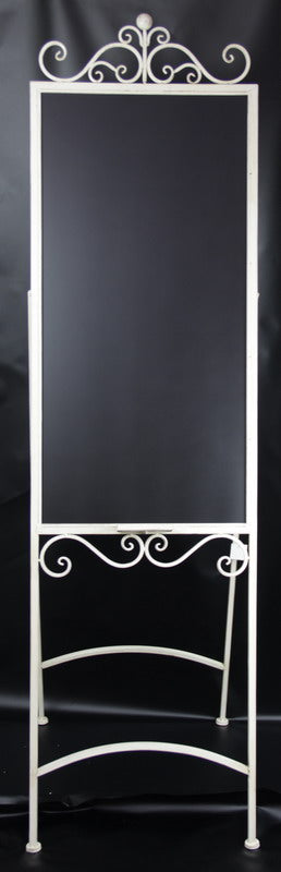 Large vintage white blackboard easel featuring a sturdy metal frame, ideal for cafes, teaching, or home decor.