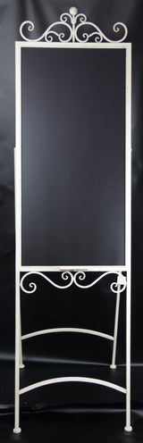 Large vintage white blackboard easel featuring a sturdy metal frame, ideal for cafes, teaching, or home decor.