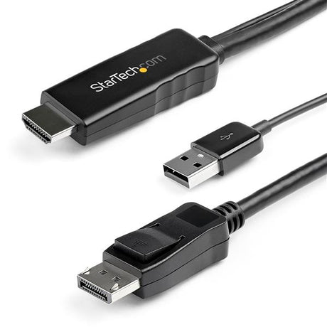 2m HDMI to DisplayPort cable for 4K 30Hz connection, supports plug-and-play installation and 7.1 surround sound.