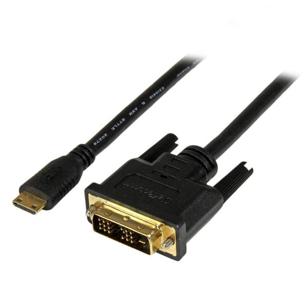 Mini HDMI to DVI-D cable connecting devices to DVI displays for high-definition video; 2m long with durable construction.