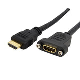 High-speed 91 cm HDMI cable with male and male-mounted female connectors for secure panel mount connections.