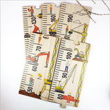 Growth chart ruler with a construction site theme, made of premium pine veneer, measuring 195cm for tracking children's growth.