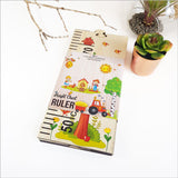 Farm Life Growth Chart Ruler in natural wood, measuring up to 195cm, featuring engaging puzzle pieces and charming nursery decor.