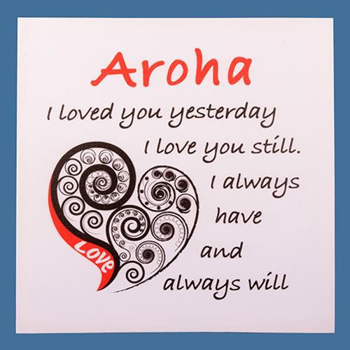 Canvas Aroha Wall Art featuring "Aroha" meaning love in Maori, 300mm x 300mm, perfect for home decor and thoughtful gifting.