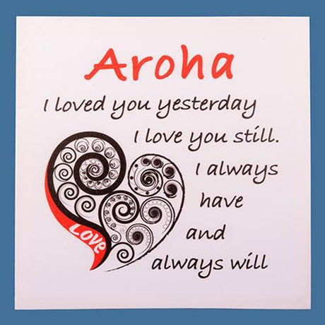 Canvas Aroha Wall Art featuring "Aroha" meaning love in Maori, 300mm x 300mm, perfect for home decor and thoughtful gifting.