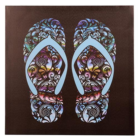 Vibrant Canvas Jandal Wall Art with paua shell accents, celebrating New Zealand's culture, perfect for beach-themed decor.