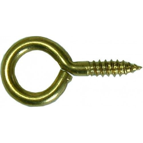 Brass screw eye 2-3/16" long, 17mm internal diameter; durable, ideal for hanging and securing lightweight items.