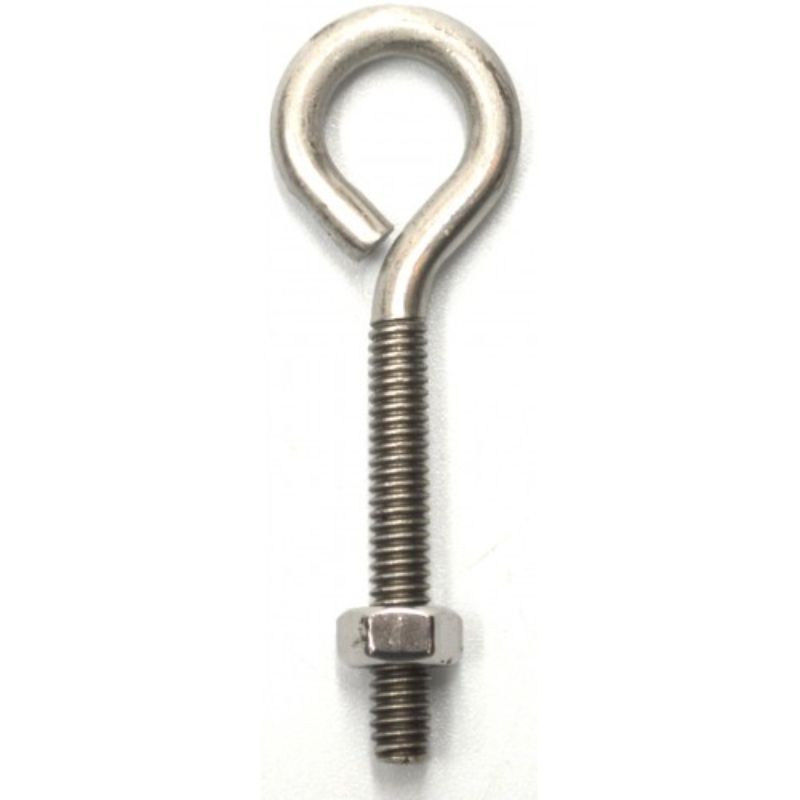 Durable stainless steel eye bolts measuring 75mm long, ideal for secure tie-downs and lifting operations in various applications.