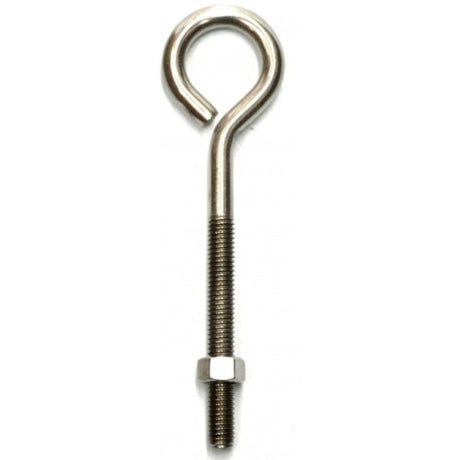 Stainless steel Eye Bolts #6BSS 6 x 3/8", 150mm long, 25mm inside eye, ideal for securing and lifting.