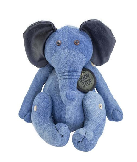 Denim blue 'Dumbo' door stopper, 30 x 20cm, blends style and function to keep doors open securely.