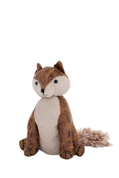 Charming 13cm brown fox desk buddy in leather look; perfect for adding personality and fun to any workspace.
