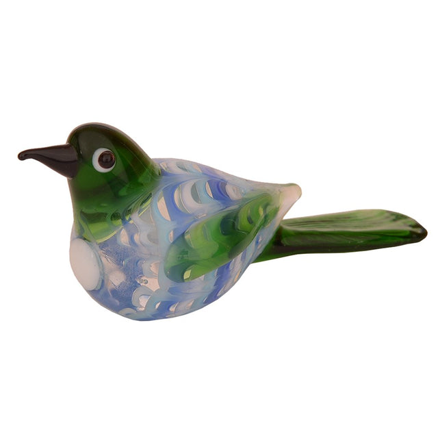 Handcrafted glass Tui bird, 70mm wide, 35mm high, embodying New Zealand culture, perfect as a unique souvenir or gift.