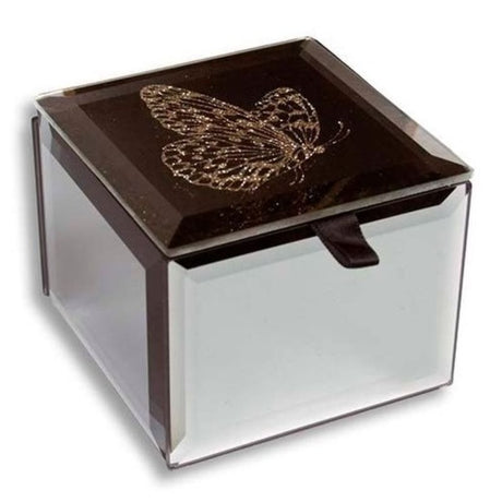 Elegant jewelry box featuring intricate butterfly designs, ideal for organized storage of earrings, necklaces, and rings.