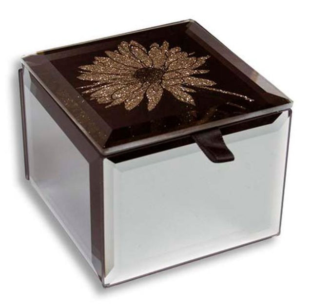 Compact jewelry box with floral Gerbera design, perfect for organizing rings, earrings, and necklaces in style.