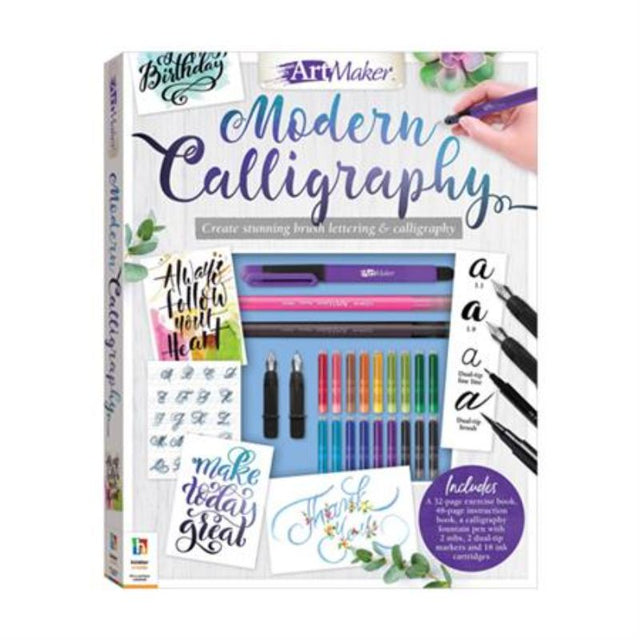 A complete Modern Calligraphy Kit with pens, ink, and practice pages for mastering elegant hand lettering styles.