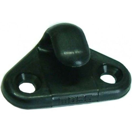 Durable black nylon lashing hook for securely fastening tarpaulins, ideal for camping and industrial use.