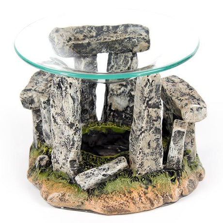 Elegant stone circle oil burner with removable glass dish, ideal for essential oils to create a calming atmosphere.